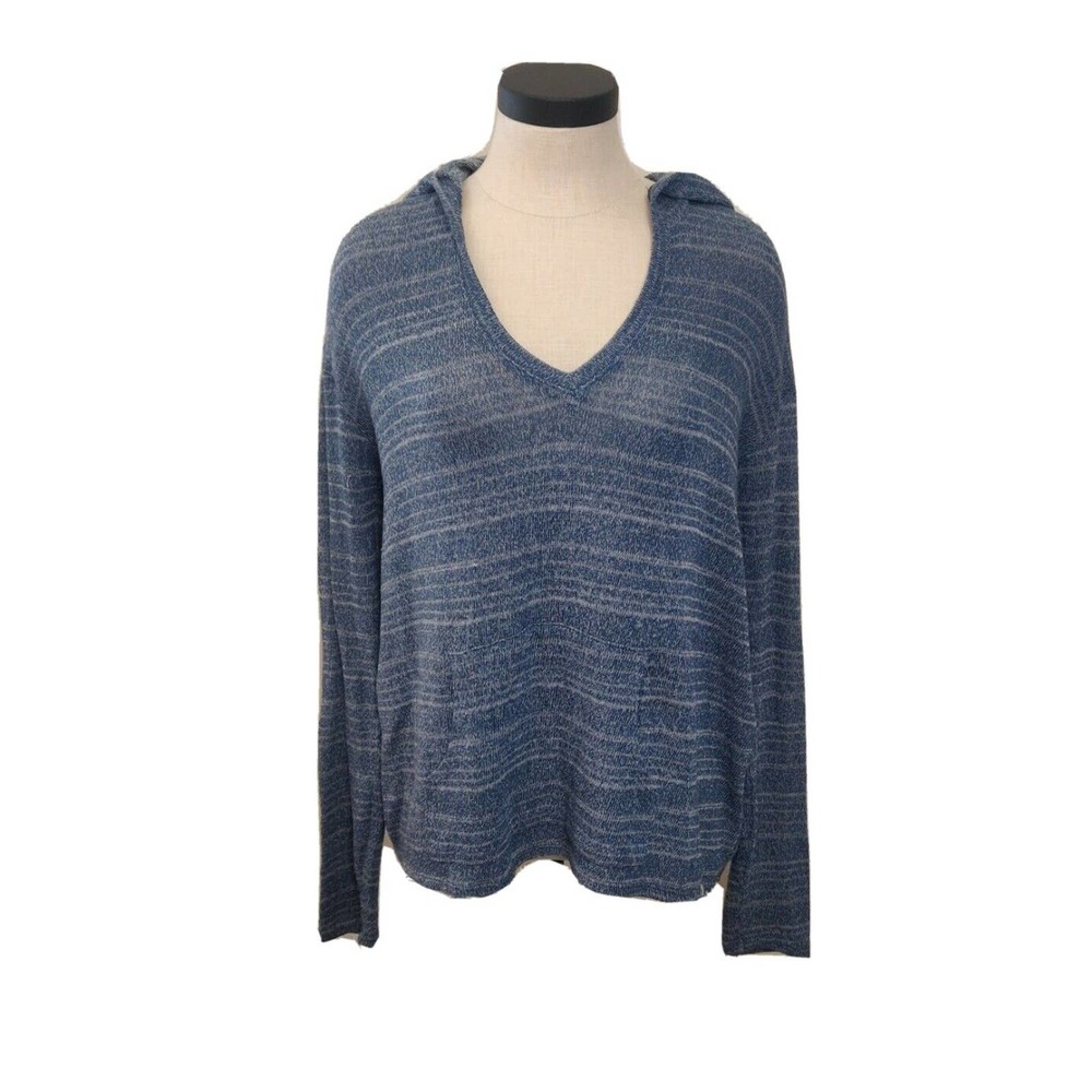 Volcom Women's Pullover Hoodie Sweater Size Medium Blue Striped Long Sleeve.